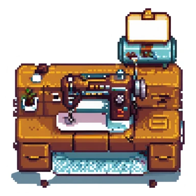 sewing machine, pixel art style, detailed pixel art sticker