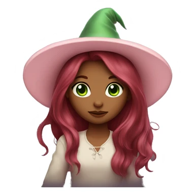 girl long dark red hair green eyes and baby pink witch hat sticker