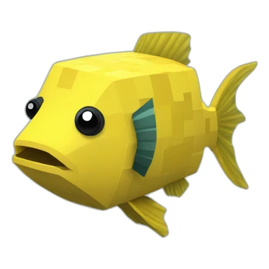 cube yellow fugu fish with two fins and tail in minecraft style full size sticker