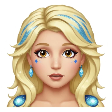 Kesha emoji with glitter, expressive face, sparkling details sticker