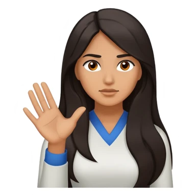 Hispanic woman with long hair, determined, one hand out motioning to stop sticker