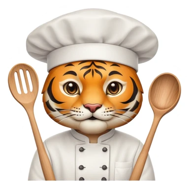 chef tiger face with chef hat and cooking utensils for Twitch emote sticker