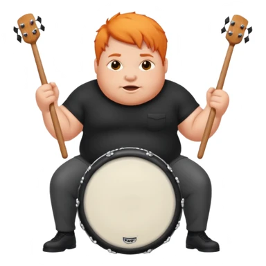 A chubby orange hair fan pounding a bass drum, cheeks puffing with energy. sticker