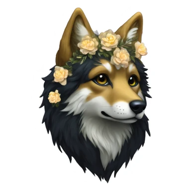 Black iridescent fluffy dog fox head zombie skeleton gold mechanical nebula galaxy stars flowers fairy lights vintage sticker