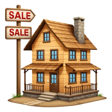 skeuomorphism style, house for sale, emphasis on For Sale sign, For Sale sign needs to be readable in 36 x36 pixels  sticker