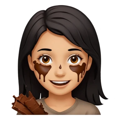 Girl with black hair smeared chocolate on face sticker