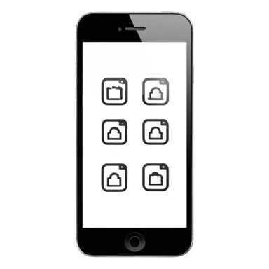 Minimalistic flat vector icon, iOS style, thin black contour on white background. Three small developer silhouettes around a smartphone with code brackets <>. Clean, no text, no shadows sticker