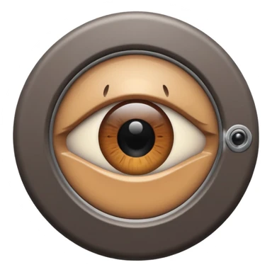 Minimalist emoji-style sticker of a peephole with a realistic eye looking out from inside. Black and gray tones, flat icon, centered eye.
 sticker