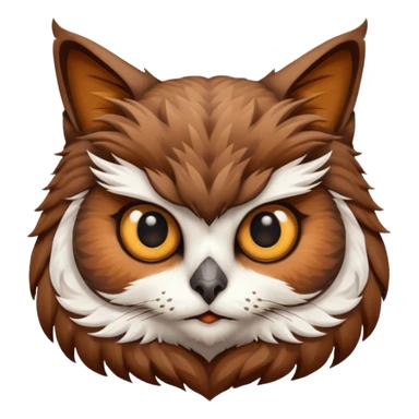 An cats head with a brown on top of the head of the cat the cats head infused with an white owls body with brown wings sticker