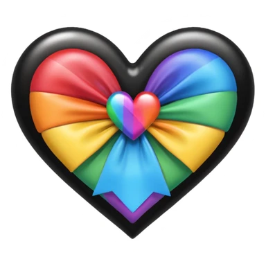 glossy black heart with a rainbow bow sticker
