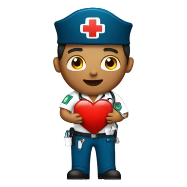 Paramedic holding a heart sticker