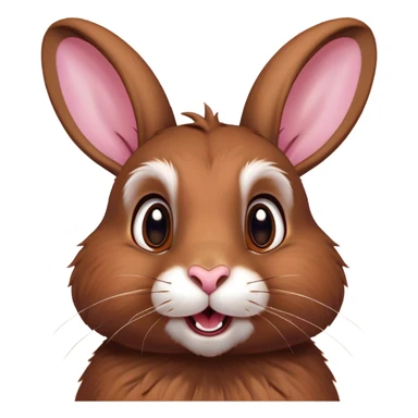 Cinematic Comical Brown Rabbit Portrait Emoji, Head tilted dramatically with an exaggeratedly amused expression, featuring a striking brown fur with lively, twitching ears and wide, expressive brown eyes filled with playful disbelief, Simplified yet hilariously expressive features, highly detailed, glowing with a slightly sassy glow, high shine, dramatic yet playful, stylized with an air of cheeky mischief, bright and endearing, soft glowing outline, capturing the essence of a spirited and over-the-top bunny, so meme-worthy it feels like it could side-eye its way into internet fame instantly! sticker