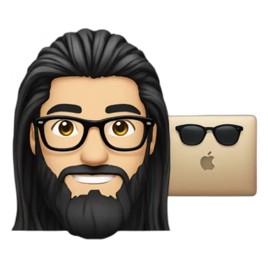 zayn malik with long black hair and beard + spectacles and macbook sticker