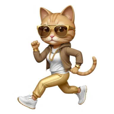 friendly anthropomorphised female cat in hip-hop Run DMC clothing, dark sunglasses, gold chains, jogging upright sticker