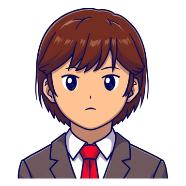 Kiyotaka Ayanokoji from Classroom of the Elite, calm emotionless eyes, medium-length straight brown hair with bangs, serious neutral expression, school uniform with red blazer and tie, face close-up sticker