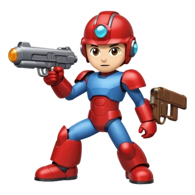 mega man but with the color rootbeer brown shiny like metal with arms for guns and a dark shiney red healmet sticker