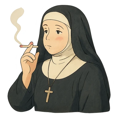 ghibli style nun smoking a cigarette sticker