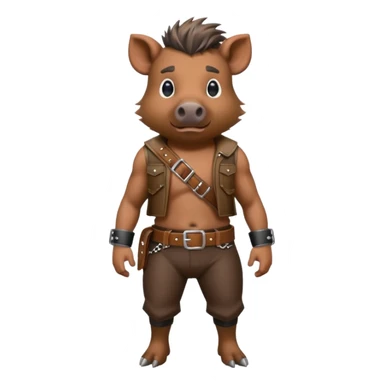 wild boar, punk hair, full body, standing, belt sticker