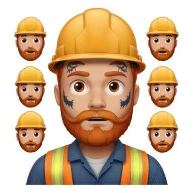 construction worker with beard, ginger haired and lot of face tattoos scary looking sticker