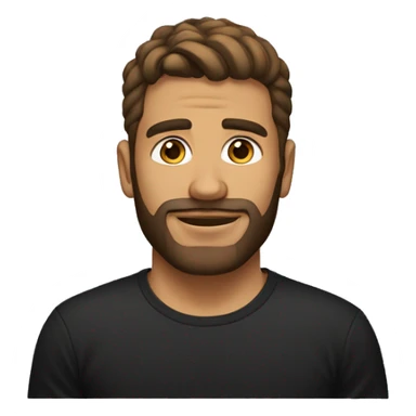 A man with gold earring on the left ear, brown hairs, short beard, mid tan skin, with black tee shirt  sticker