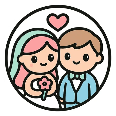 little alchemy style icon
subject: a wedding
border: medium-black
shape: round, circular
background: white
style: full color fill with medium black outlining sticker