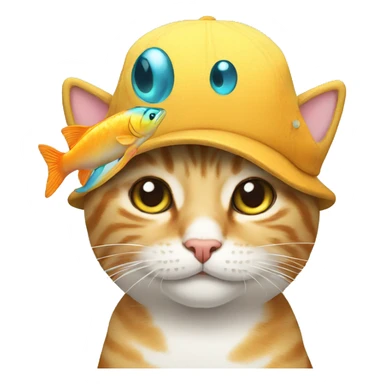 Cat wearing a fish as a hat sticker