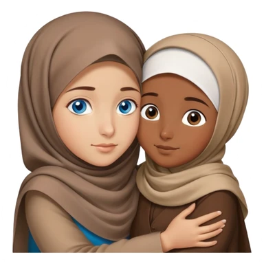 Turkish beautiful finish Konya girl blue eyes with brown beige hijab islamic dress and hugs with big boy brother  sticker