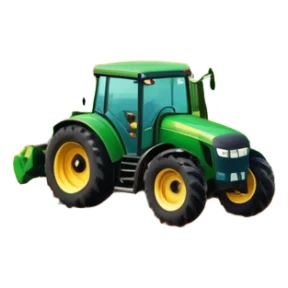 vibrant rural landscape with a tractor plowing fields, inspired by Farming Simulator 22. The design includes lush green fields, a barn, and a scenic countryside with trees and mountains in the distance. Transparent background sticker