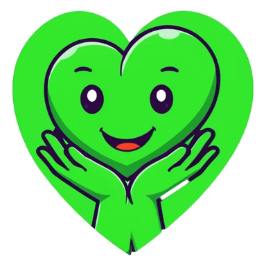 green smiley hugging a green heart sticker