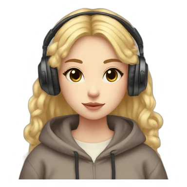 Lo-fi girl studing; headphones, teddy bear jumper, blonde hair sticker