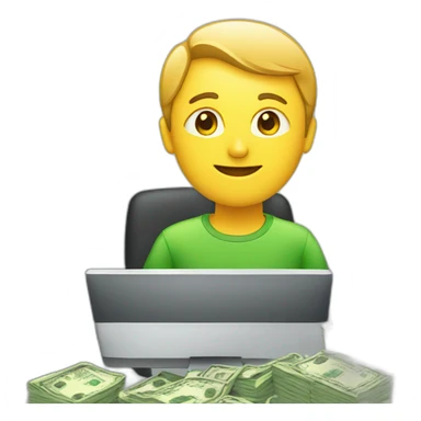 person at computer with money sticker