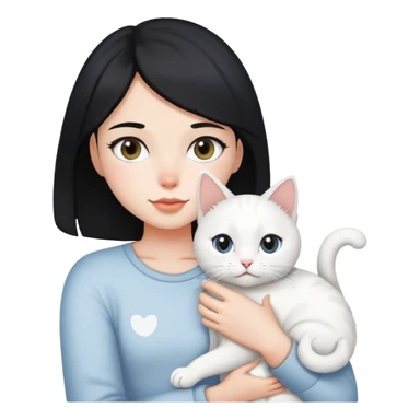 A black hair girl holding a white cat with grey spot sticker