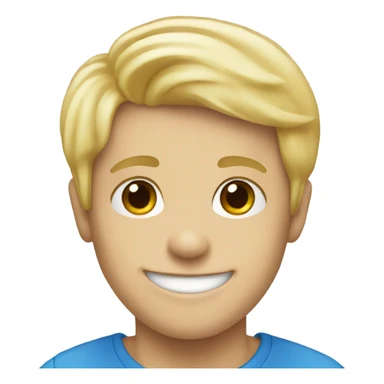 smiling blonde boy in blue sticker