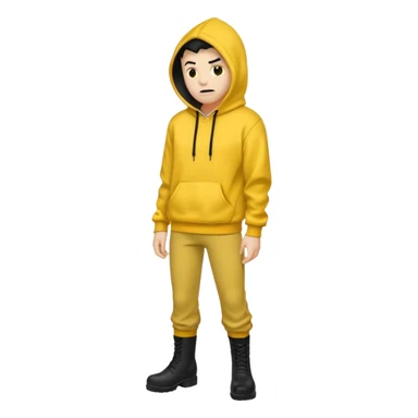 Invincible but whering a yellow hoodie and the mouth covered whering black pants and black boots sticker