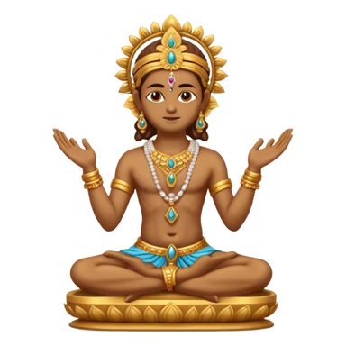 a golden statue of a Hindu deity seated in a cross legged posture with one hand in a blessing gesture, adorned with ornate jewelry�. The figure sits on a decorated pedestal, radiating a sacred and traditional aura�. sticker