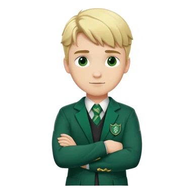 Blonde male student wearing Slytherin uniform with arms crossed sticker