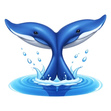A 3D cartoon whale tail rising from the water, smooth surface reflection, ocean background, Memoji-style. sticker