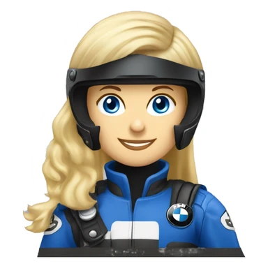 blond lady 50 years blue eyes on motorcycle bmw gs 700 wearing helmet sticker