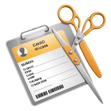 Scissors cutting an ID card in 2 parts.hyper realistic sticker