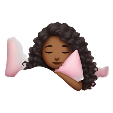 Dark hair girl with long curly hair sleeping with pink blanket and cute pillow sticker