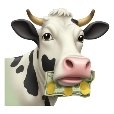 cow eating money sticker