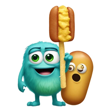 mike wazowski eating a corn dog with sully  sticker