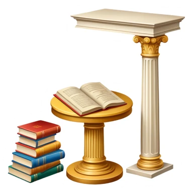 An icon featuring a paint palette, a sculpture, and a book, symbolizing the study of culture and art. The design includes a classical column and a canvas, representing art history and cultural exploration. Transparent background highlights the connection between creativity and history. sticker