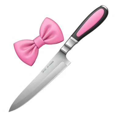 Kitchen knife with a pink bow tied around the handle, emoji style, simple, flat vector, white background, only one object sticker