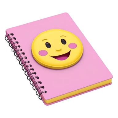 libreta de anillos rosada en perspectiva isometrica con sticker de carita feliz amarilla sticker