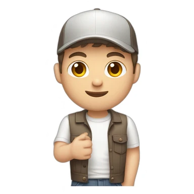 Pale skinned fit Man with dark brown hair in a light gray cap, dark brown jeans, brown polo and white T-shirt keeping a pasted with tape white box into his hands sticker
