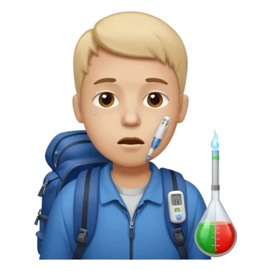person with backpack and thermometer in their mouth sticker