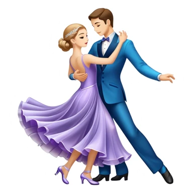  Icon for Ballroom Dance: elegant dance shoes, a flowing ballroom dress and a dance floor with soft lighting. The icon should capture the grace, elegance, and style of ballroom dancing. Transparent background. sticker