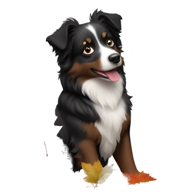 Autumn leaves with Small black australian shepherd dog sticker