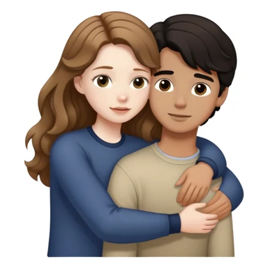 girl with long light brown hair and pale skin hugging a boy with short black wavy hair and tanned skin sticker